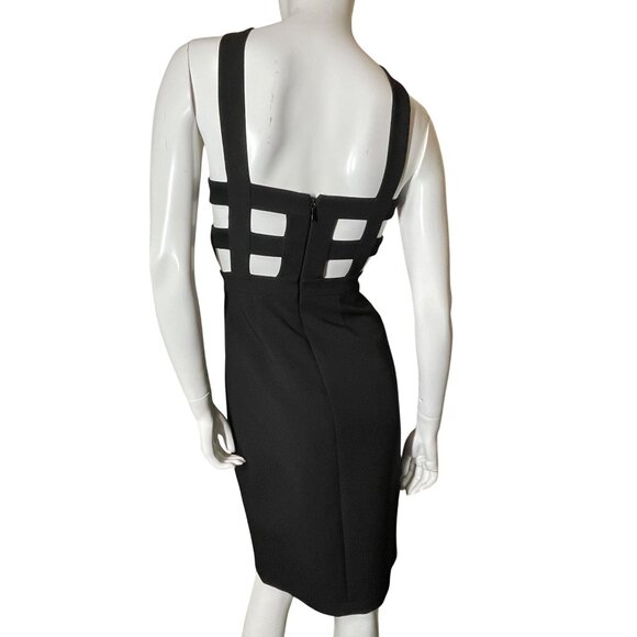 BCBG MAX AZRIA Black Midi Dress Size 0 Strappy Halter Side Cutouts LBD Date Part - Picture 9 of 15